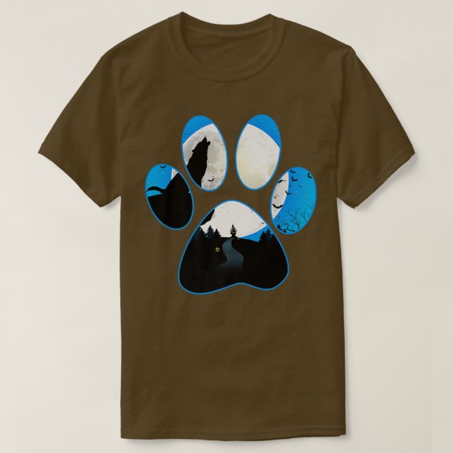 Varg Howling vid Måne Blue Hund Tass Halloween  T Shirt (Design framsida)