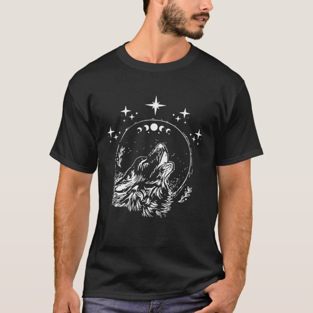 Varg Howling vid Måne Celestial T Shirt (Framsida)