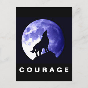 Varg Howling vid Måne Courage Motivational Vykort