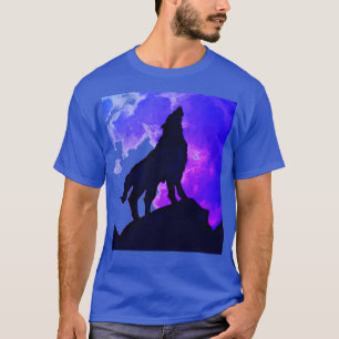Varg Howling vid Måne Deep-Royalet Blue T Shirt