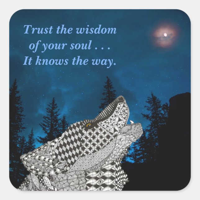 Varg Howling vid Måne Fyrkantigt Klistermärke (Framsida)