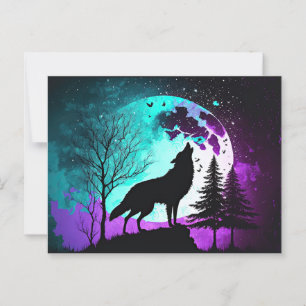 Varg Howling vid Måne Galaxy Stars Animal Vykort