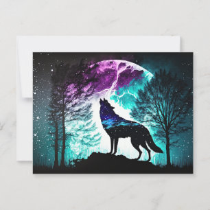 Varg Howling vid Måne Galaxy Stars Animal Vykort