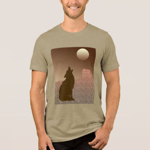 Varg Howling vid Måne i Brown och Tan T Shirt