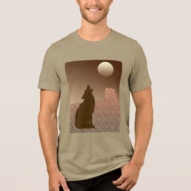 Varg Howling vid Måne i Brown och Tan T Shirt (Framsida)