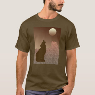 Varg Howling vid Måne i Brown och Tan T Shirt