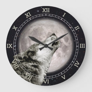 Varg Howling vid Måne, Iconic, Varg Art, Gothic Stor Klocka