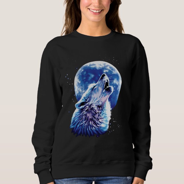 Varg Howling vid Måne Kärlek Vargars Vattenfärgsfä T Shirt (Framsida)