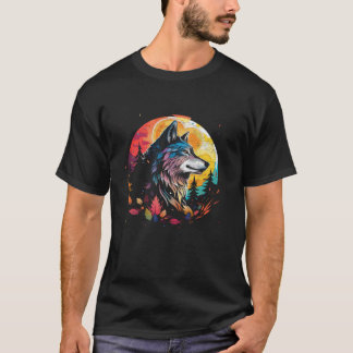 Varg Howling vid Måne Kawaii Kid s Alaska-Vilden T Shirt