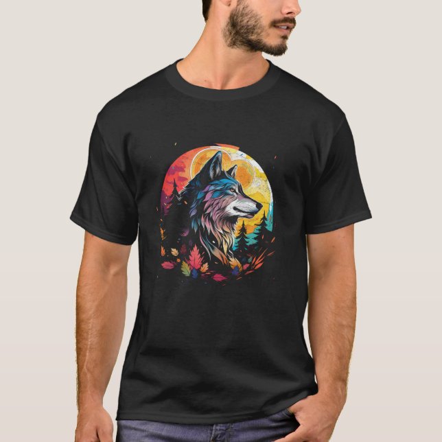 Varg Howling vid Måne Kawaii Kid s Alaska-Vilden T Shirt (Framsida)