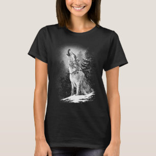 Varg Howling vid Måne Lone Alpha Native American T Shirt