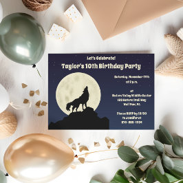 Varg Howling vid Måne Midnight Blue Party Inbjudningar