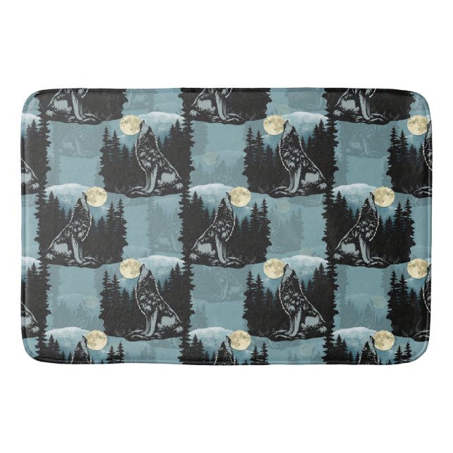 Varg Howling vid Måne Mönster Design Badrumsmatta (Framsidan)