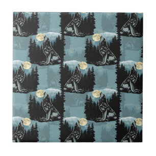 Varg Howling vid Måne Mönster Design Kakelplatta