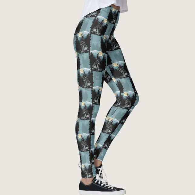 Varg Howling vid Måne Mönster Design Leggings (Skapare uppladdad)