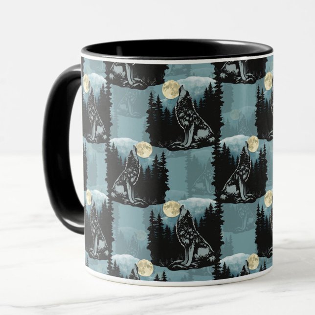 Varg Howling vid Måne Mönster Design Mugg (Skapare uppladdad)