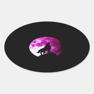 Varg Howling vid Måne Oval Sticker Ovalt Klistermärke