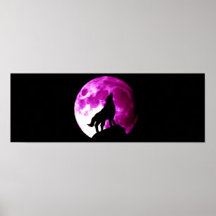 Varg Howling vid Måne Panoramic Poster Skriv ut