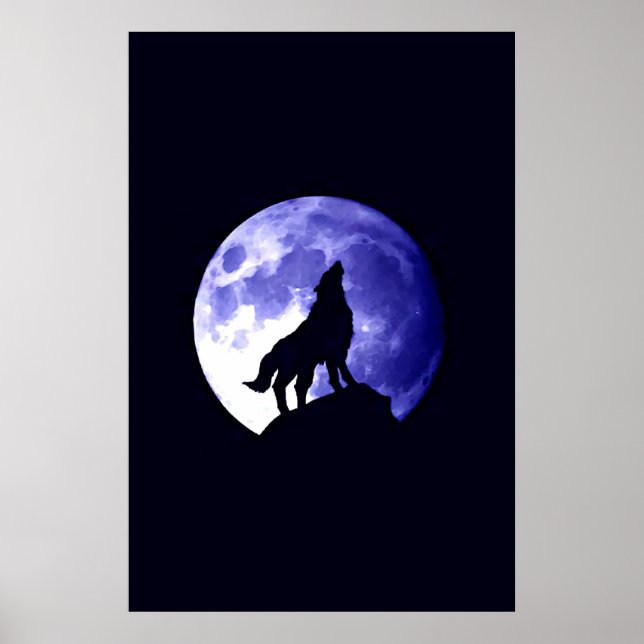 Varg Howling vid Måne Poster Skriv ut - Varg Poste (Framsidan)