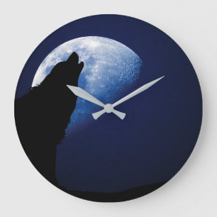 Varg Howling vid Måne Round Clock Stor Klocka