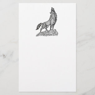 Varg Howling vid Måne Silhouette Teckning Brevpapper