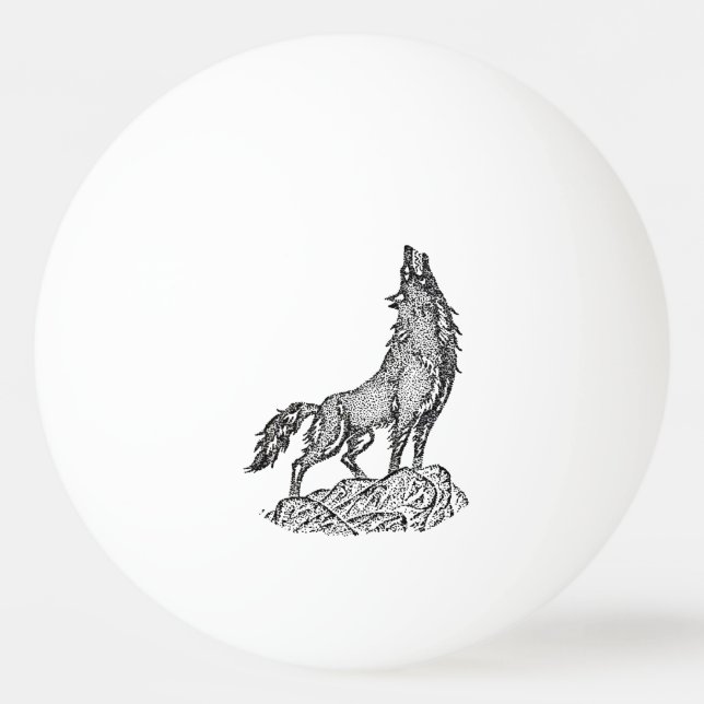 Varg Howling vid Måne Silhouette Teckning Pingisboll (Framsidan)