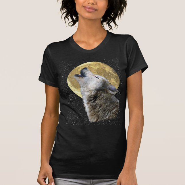 Varg Howling vid Måne & Snö Winter Wildlife Shirt T Shirt (Framsida)