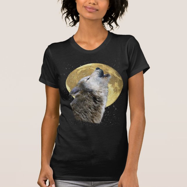 Varg Howling vid Måne Snö Winter Wildlife Shirt T-shirt (Framsida)