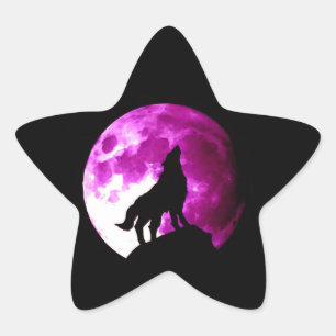 Varg Howling vid Måne Star-märket Stjärnformat Klistermärke