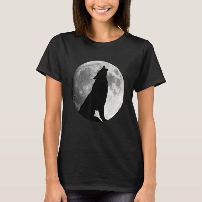 Varg Howling vid Måne Varg T Shirt (Framsida)