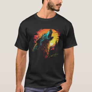 Varg Howling vid Måne Women's Alaska Wildlife T Shirt