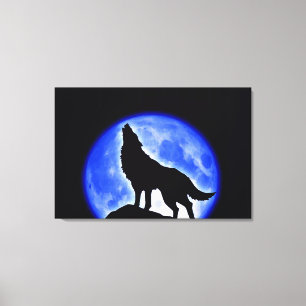 Varg Howling vid Måne Wrapped Canvas