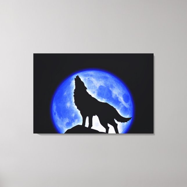 Varg Howling vid Måne Wrapped Canvas (Framsida)