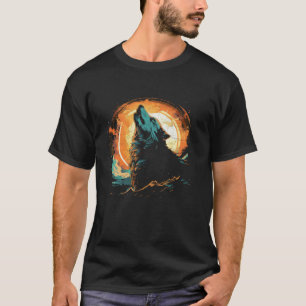 Varg Howling vid naturparken Alaska Wil vid Måne T Shirt