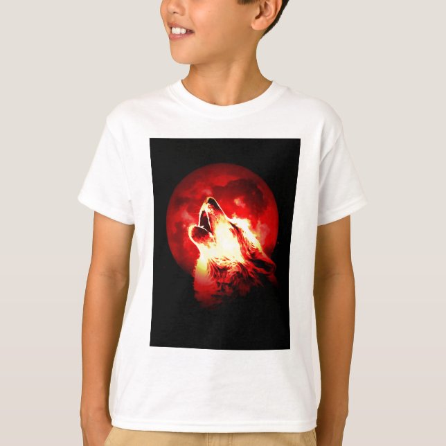 Varg Howling vid Red Night T Shirt (Framsida)