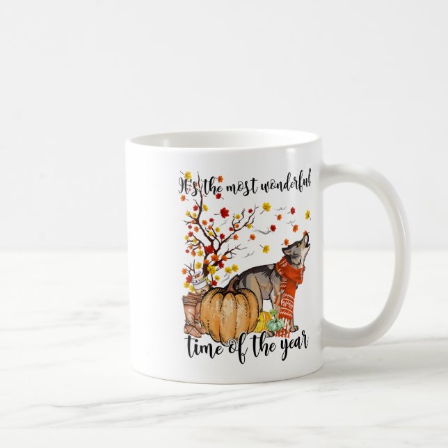 Varg Hund Fall Pumpkins Autumn Löv Träd Kaffemugg (Höger)
