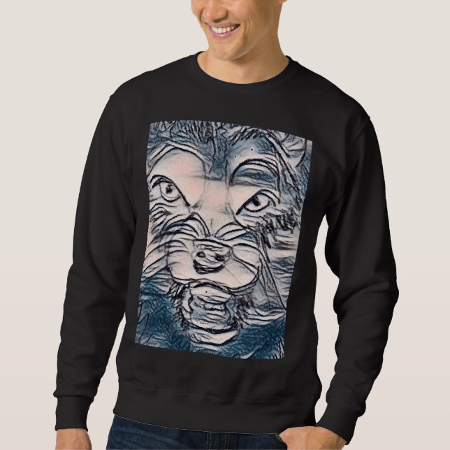 Varg Husky Hund Ansikte Art Lång Ärmad Tröja (Framsida)