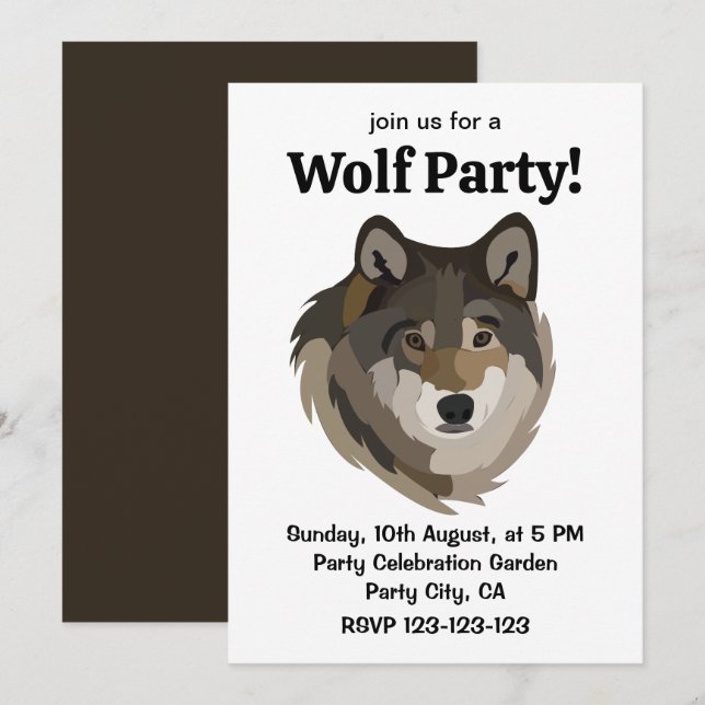 Varg Huvud DjurGrått Vild Varg Inbjudningar (Fram/baksida)