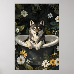 Varg I Badkar Affisch, Rolig Djur Affisch, Varg Poster