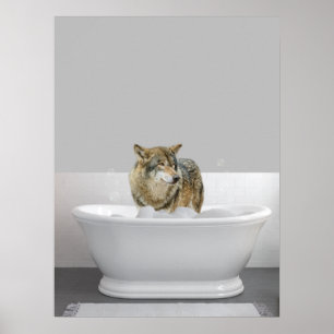 Varg i badkar Bubbeldbad  Poster