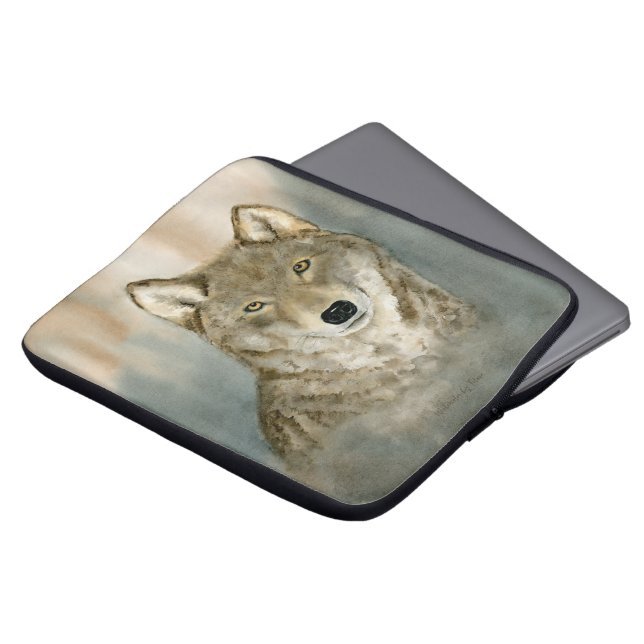 Varg i dimma akvarell laptop fodral (Framsida topp)