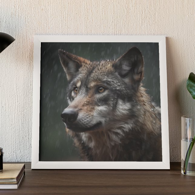 Varg i en regnstorms Wildlife Cabin Poster (Skapare uppladdad)