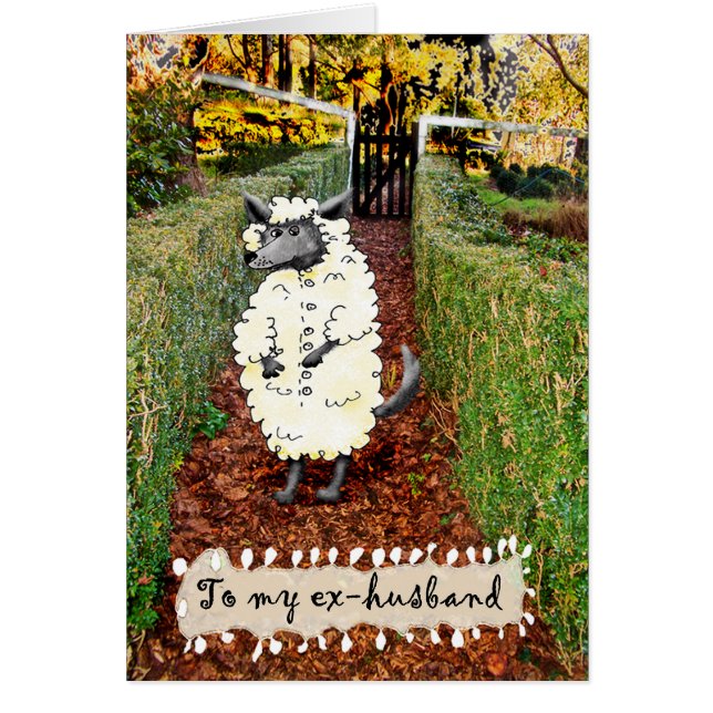 Varg i fårens kläder, Ex Make, humor. Hälsningskort (Framsidan)