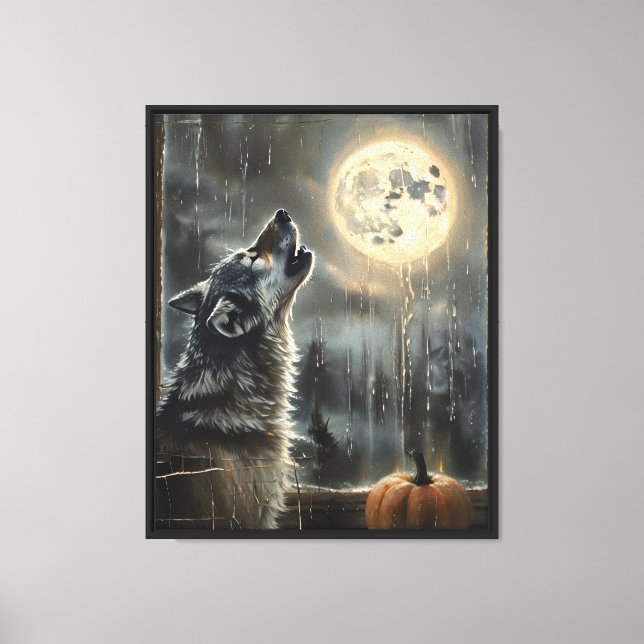 Varg i fönstret Moonlit Canvastryck (Framsida)