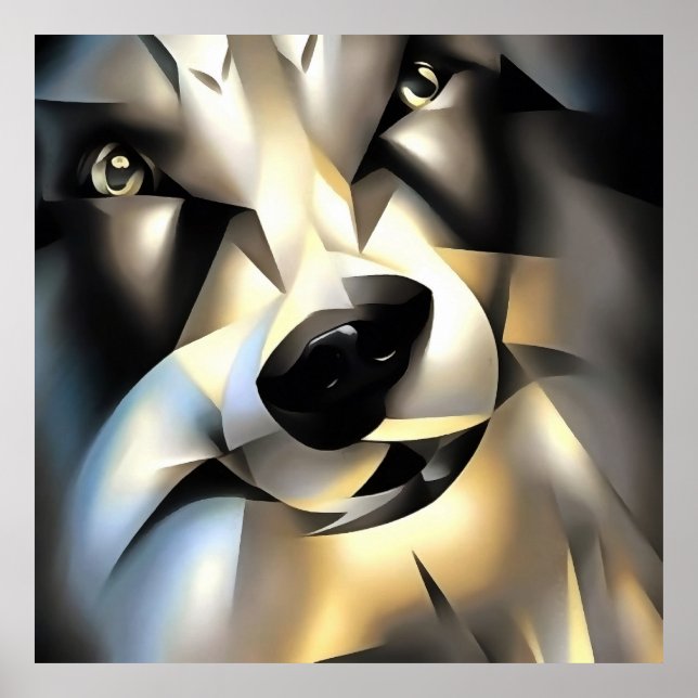 Varg i Geometric Art Stil Poster (Framsidan)