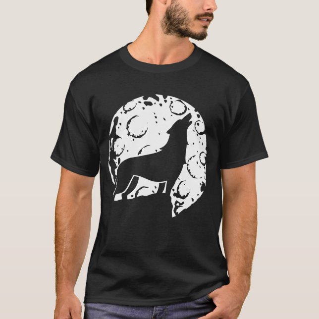 Varg i måne light Howling Full Moon Forest Animal T Shirt (Framsida)