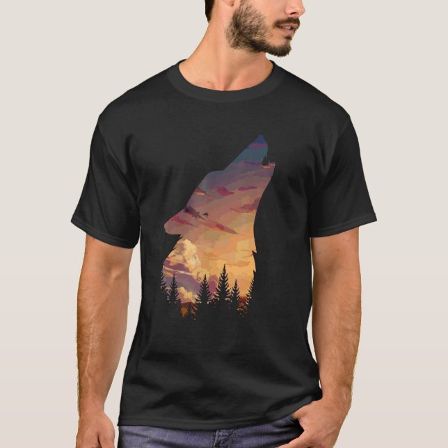 Varg i Måne Light Hund Valp Howling T Shirt (Framsida)