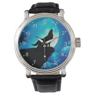 Varg i silhuettygget till fullt måne armbandsur