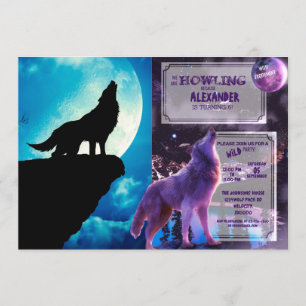 Varg i silhuettygget till måne inbjudningar