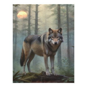 Varg i skogen fototryck